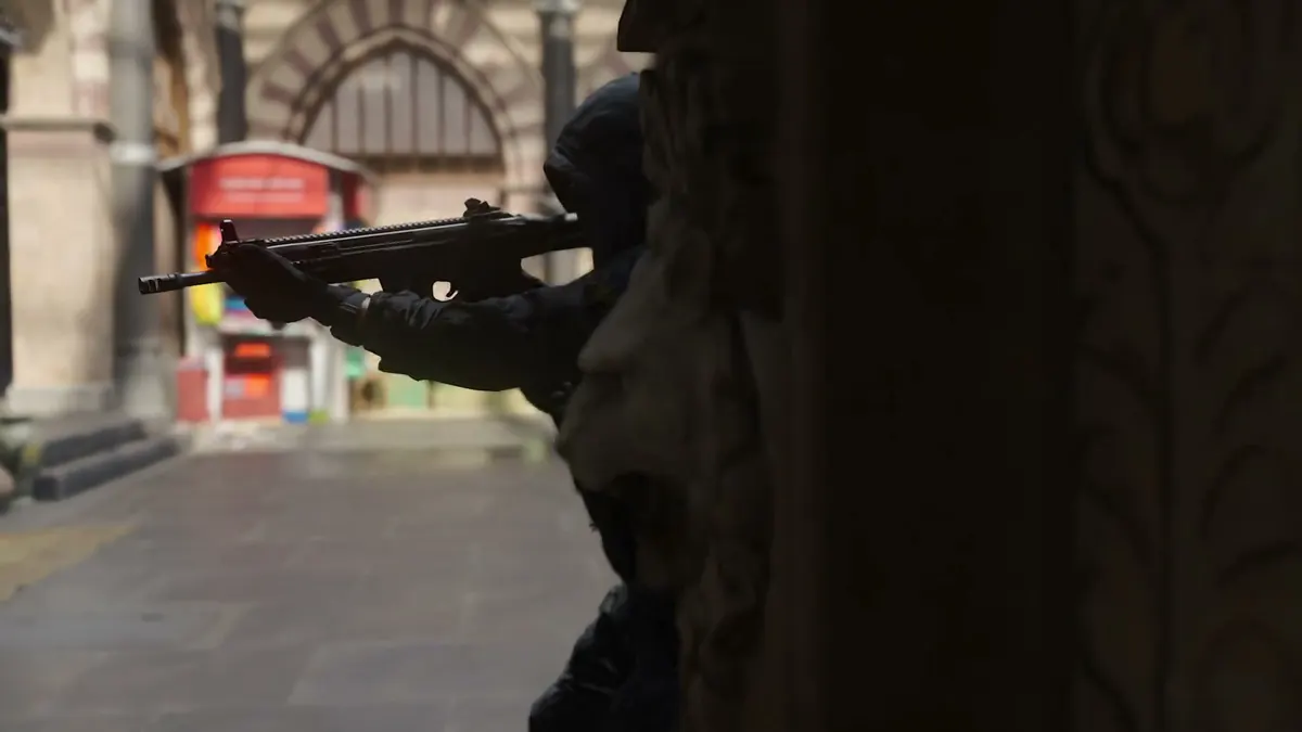 Two Gunfight squads duelling across a Kill Block central slab